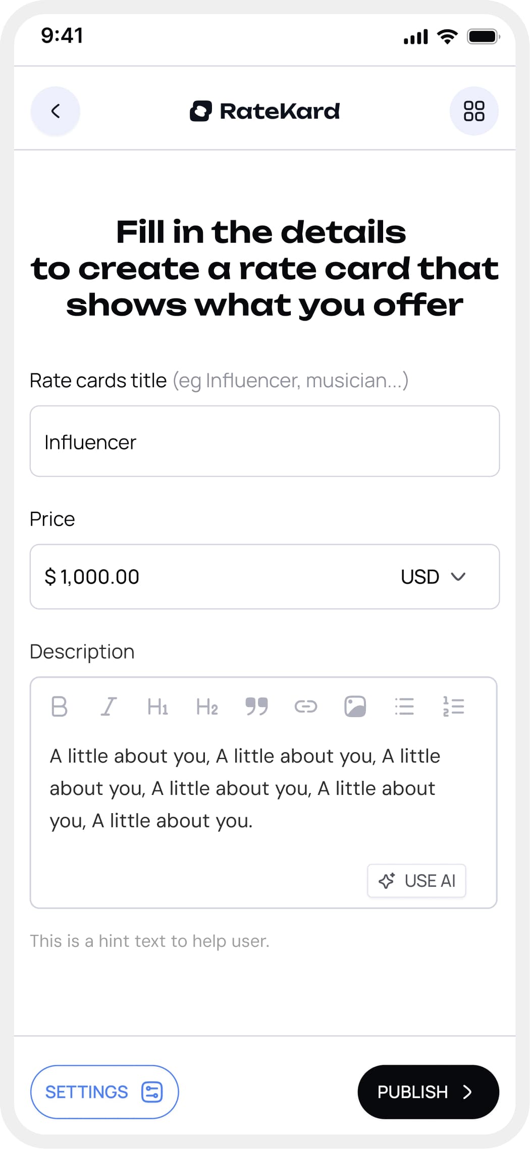 RateKard — Mobile App — Creator Experience screen 1