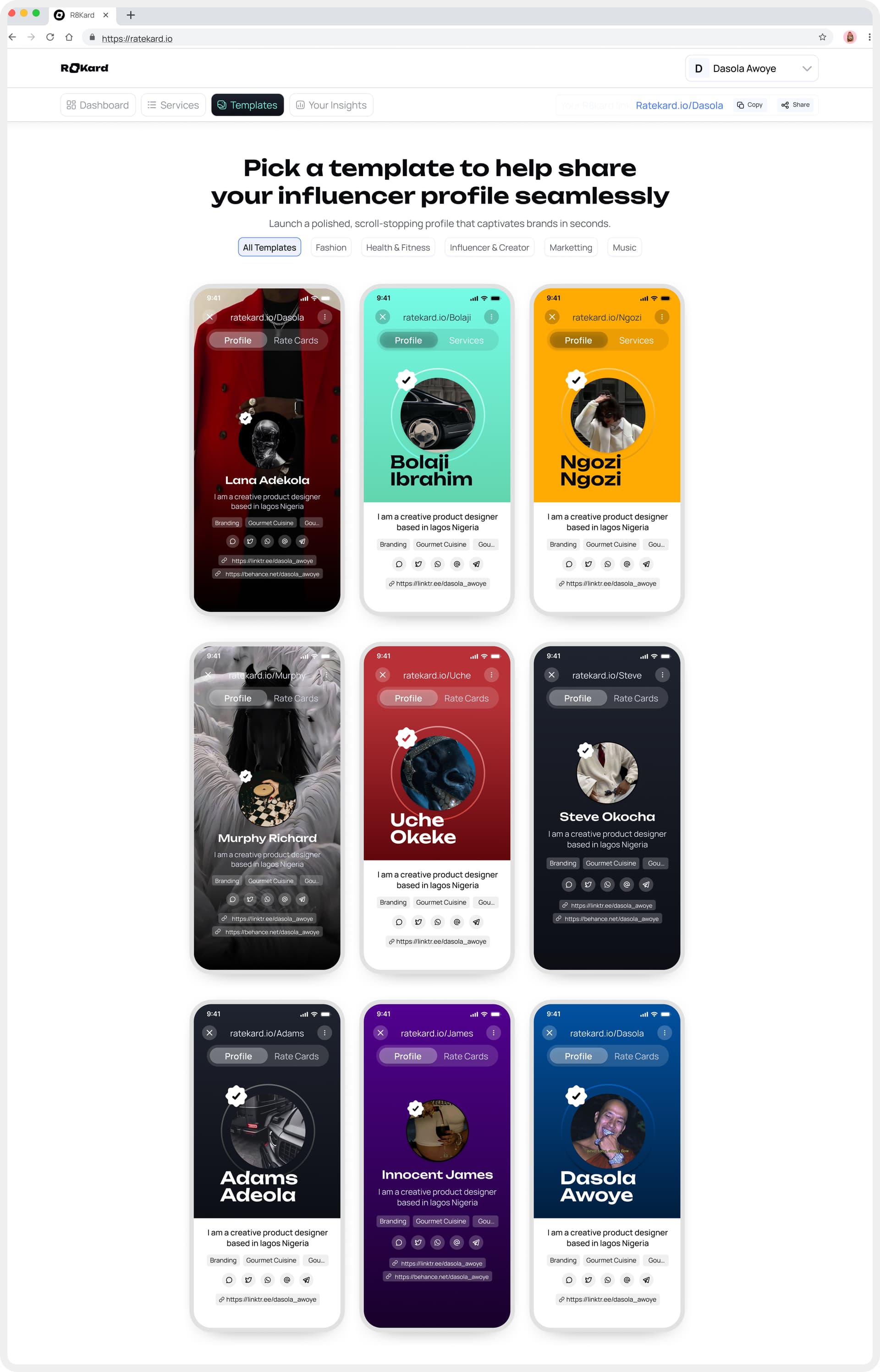 RateKard — Web Dashboard screen 2